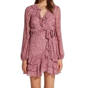 Bardot Dress Pink Long Sleeve Wrap 8 M Occasion Wedding Guest Evening